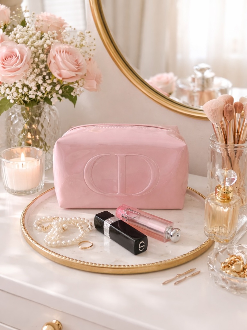 Dior Light Pink Patent leather Cosmetics bag